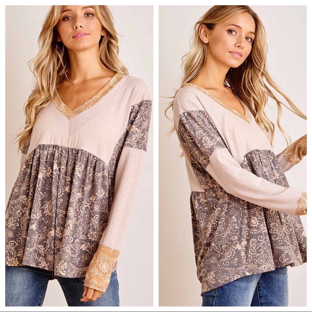 So Pretty Paisley Contrast Babydoll Tunic Top - Picture 5 of 6